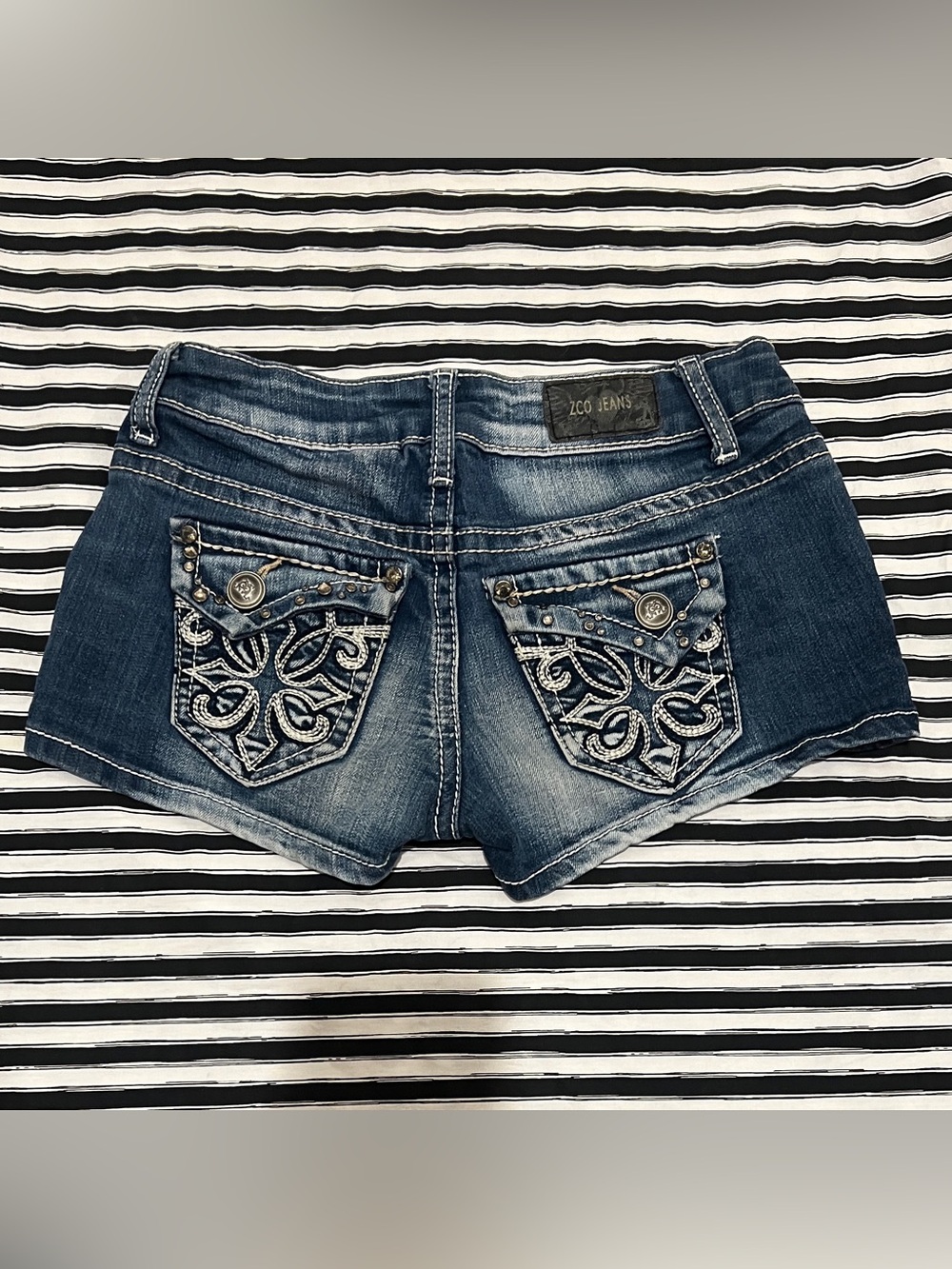 Y2K low rise embellished denim shorts